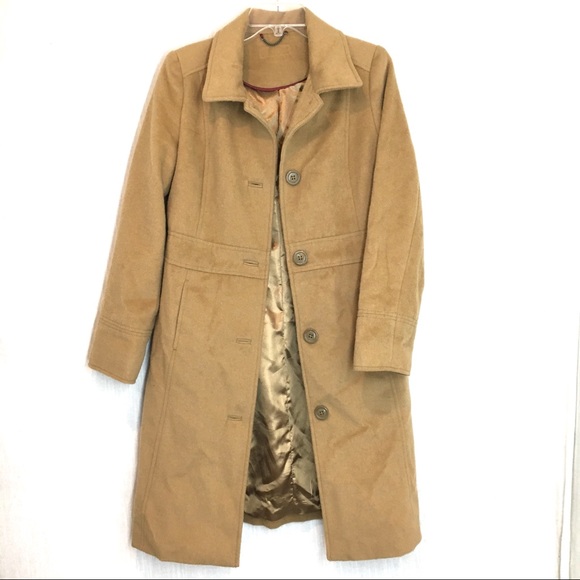 Macy’s Soft Tan Button Up Pockets Trench Coat S/M - Picture 4 of 7